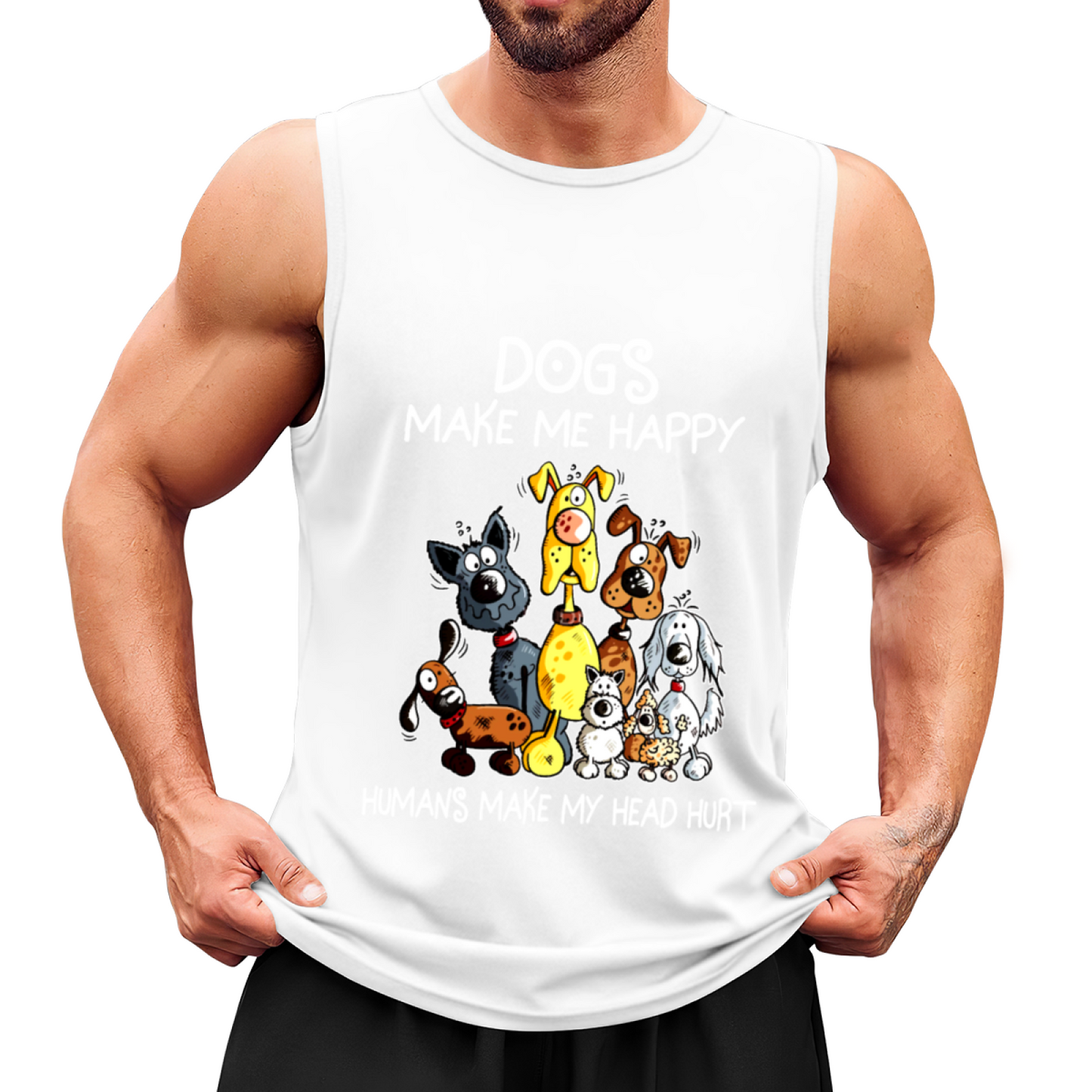 Dogs Make Me Happy Cute Cartoon Puppy Lover Tank