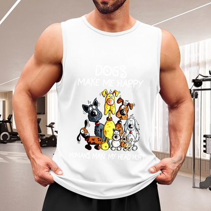 Dogs Make Me Happy Cute Cartoon Puppy Lover Tank