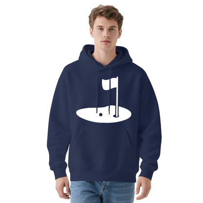 Minimal Golf Green Hole Black Hoodie, Sports Lover Relax Comfort Hooded Sweatshirt