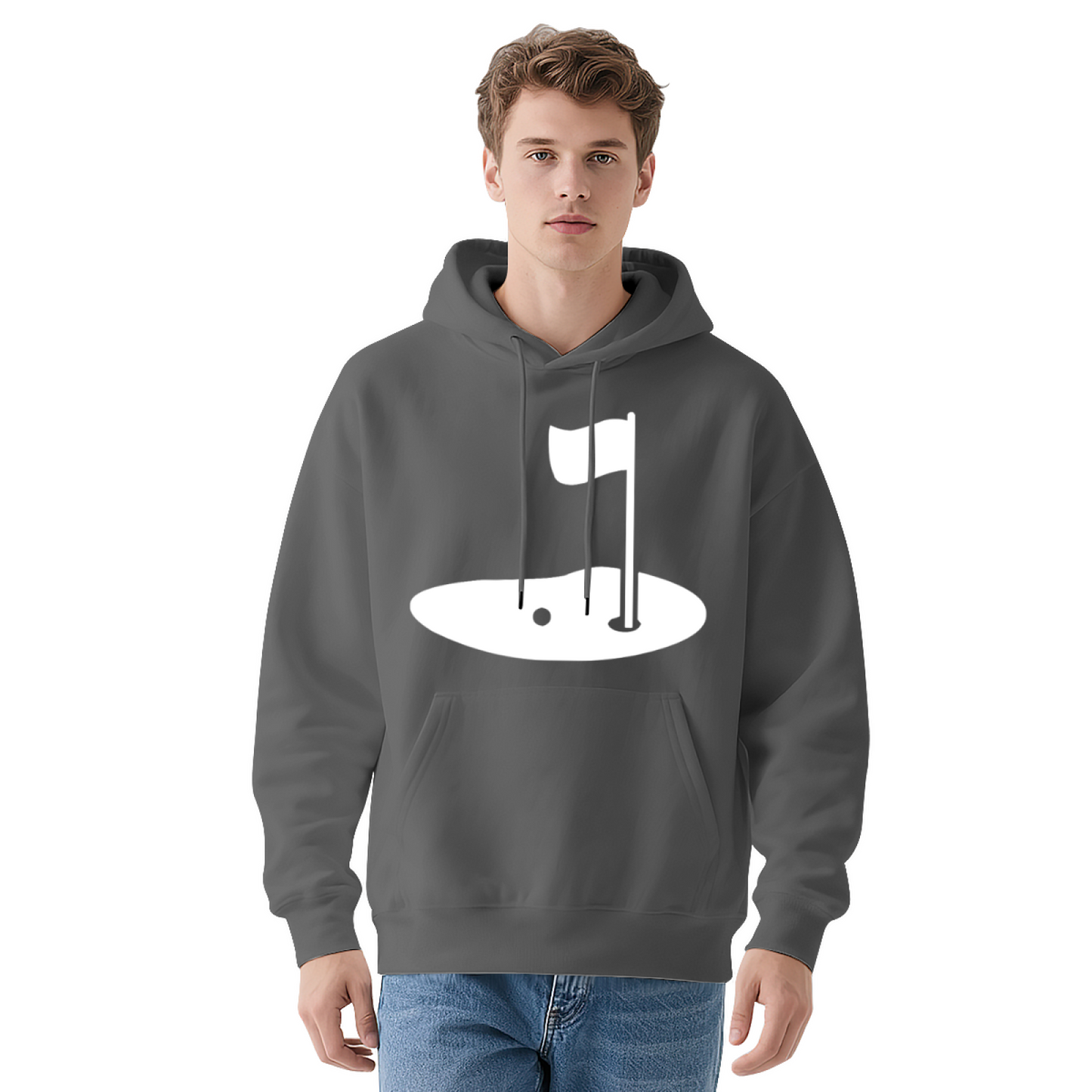 Minimal Golf Green Hole Black Hoodie, Sports Lover Relax Comfort Hooded Sweatshirt
