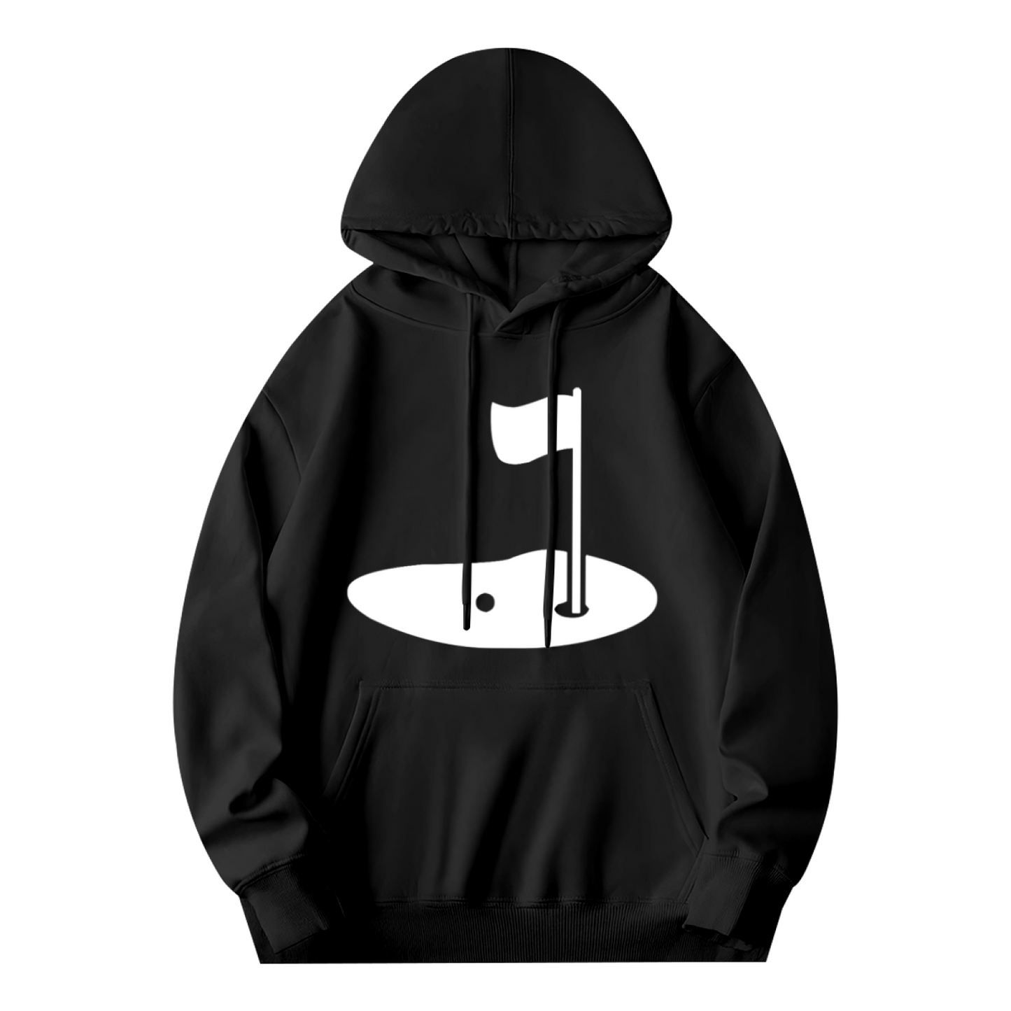 Minimal Golf Green Hole Black Hoodie, Sports Lover Relax Comfort Hooded Sweatshirt