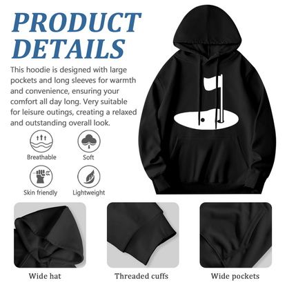 Minimal Golf Green Hole Black Hoodie, Sports Lover Relax Comfort Hooded Sweatshirt