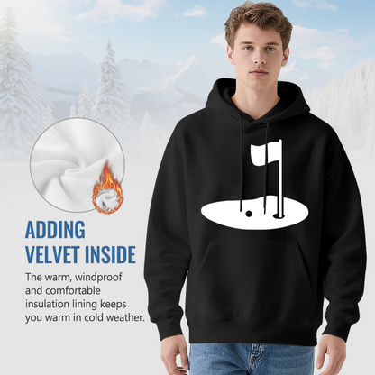 Minimal Golf Green Hole Black Hoodie, Sports Lover Relax Comfort Hooded Sweatshirt