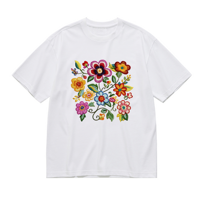 Vintage Folk Colorful Floral Embroidery Plus Size Women¡¯s T-Shirt