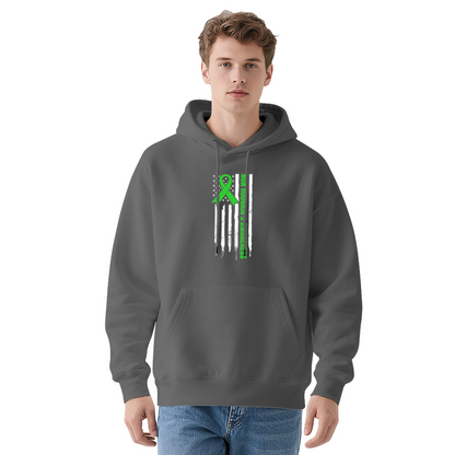 Green Ribbon American Flag Unisex Hoodie, Soft Support Top
