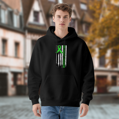 Green Ribbon American Flag Unisex Hoodie, Soft Support Top