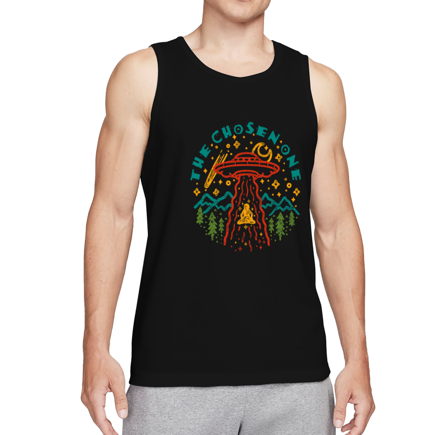 The Chosen One UFO Alien Retro Mountain Graphic Tank For Men