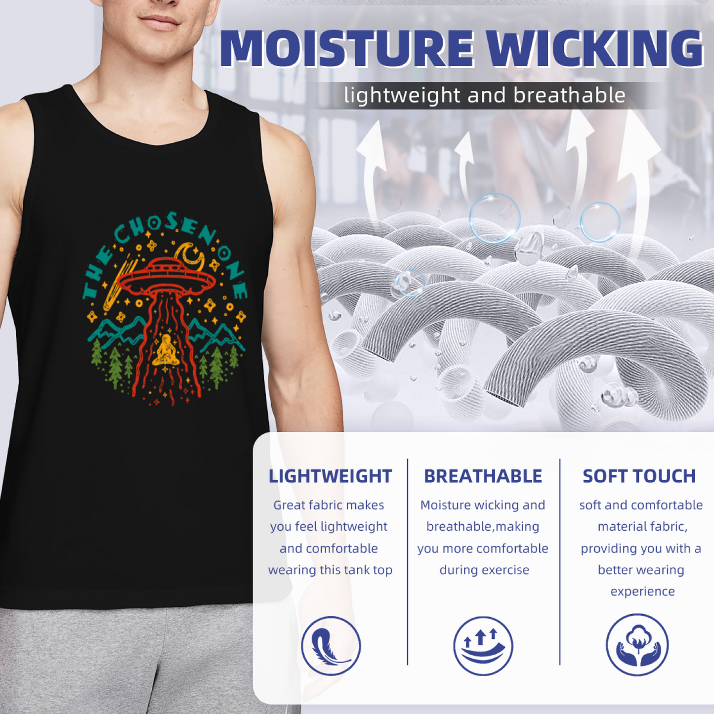 The Chosen One UFO Alien Retro Mountain Graphic Tank For Men