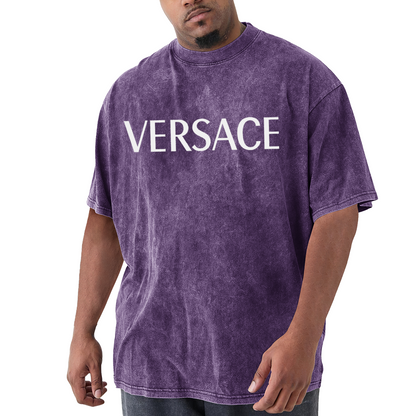 VERSACE Classic White Logo Vintage Washed T-Shirt