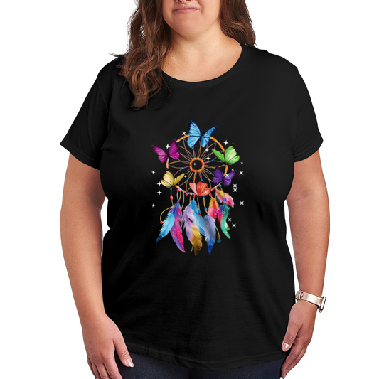 Rainbow Butterfly Dreamcatcher Boho Chic Plus Size Women Printed T-Shirt