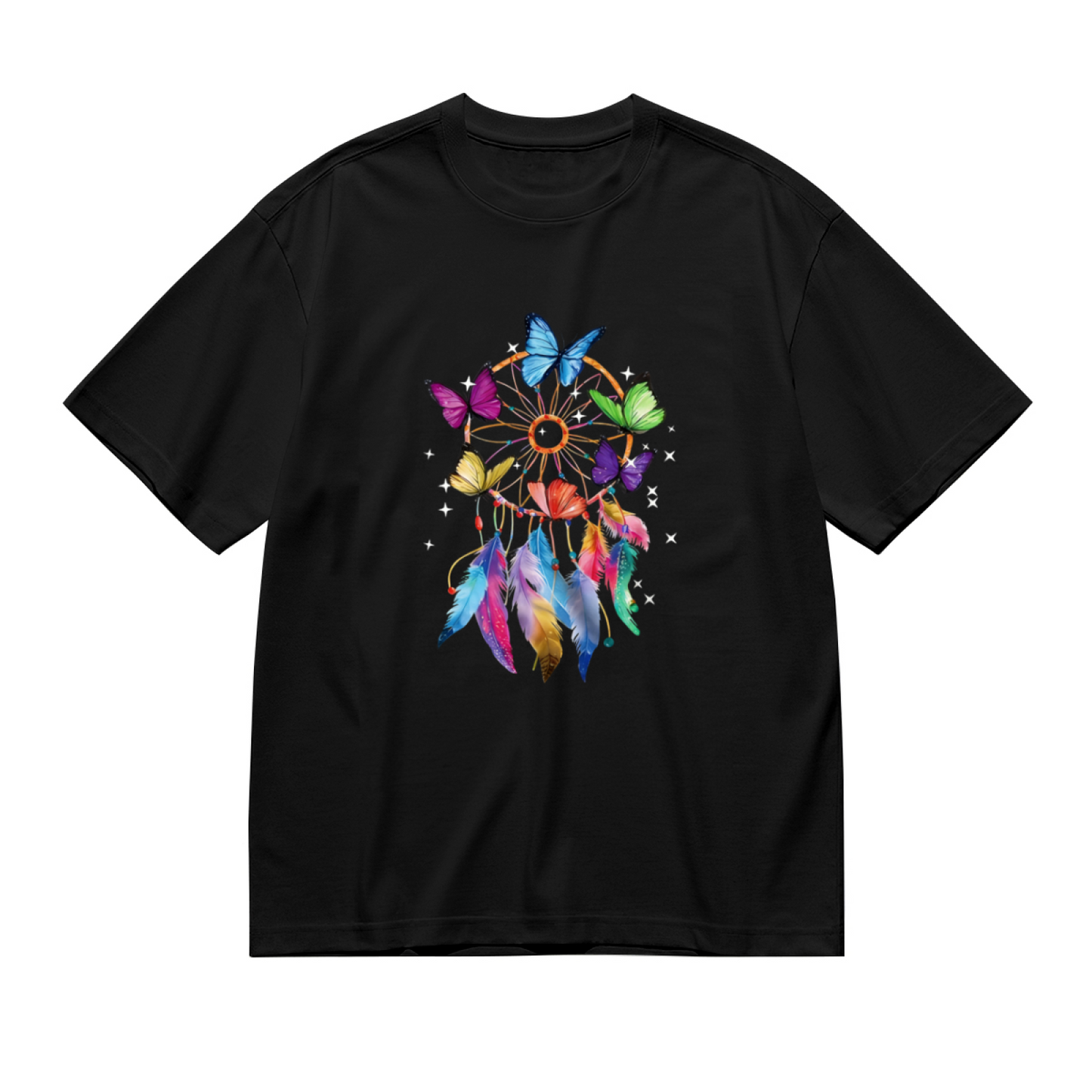 Rainbow Butterfly Dreamcatcher Boho Chic Plus Size Women Printed T-Shirt