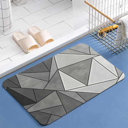 Grey Geometric Triangle Mosaic Diatom Mat | Modern Abstract Silicone Bathroom Rug