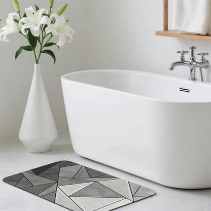 Grey Geometric Triangle Mosaic Diatom Mat | Modern Abstract Silicone Bathroom Rug