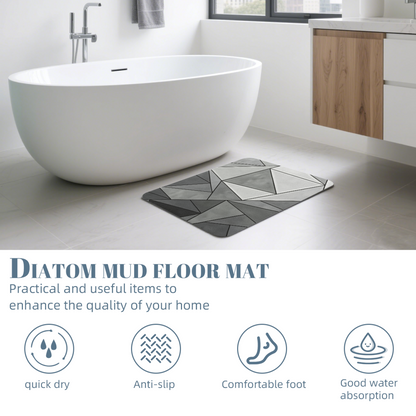 Grey Geometric Triangle Mosaic Diatom Mat | Modern Abstract Silicone Bathroom Rug