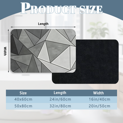 Grey Geometric Triangle Mosaic Diatom Mat | Modern Abstract Silicone Bathroom Rug