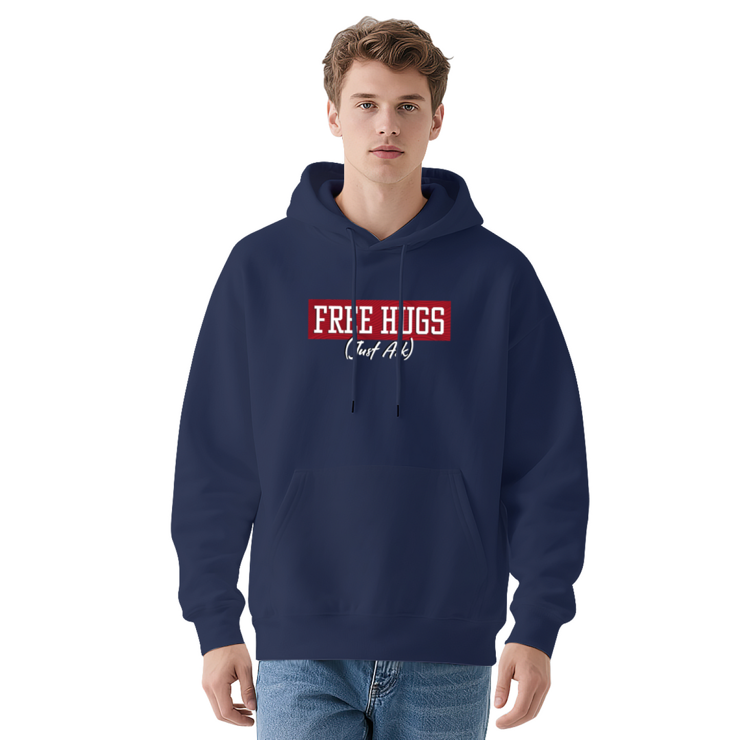 Funny Free Hugs AK Gray Hoodie, Men Edgy Casual Plush Comfort Pullover