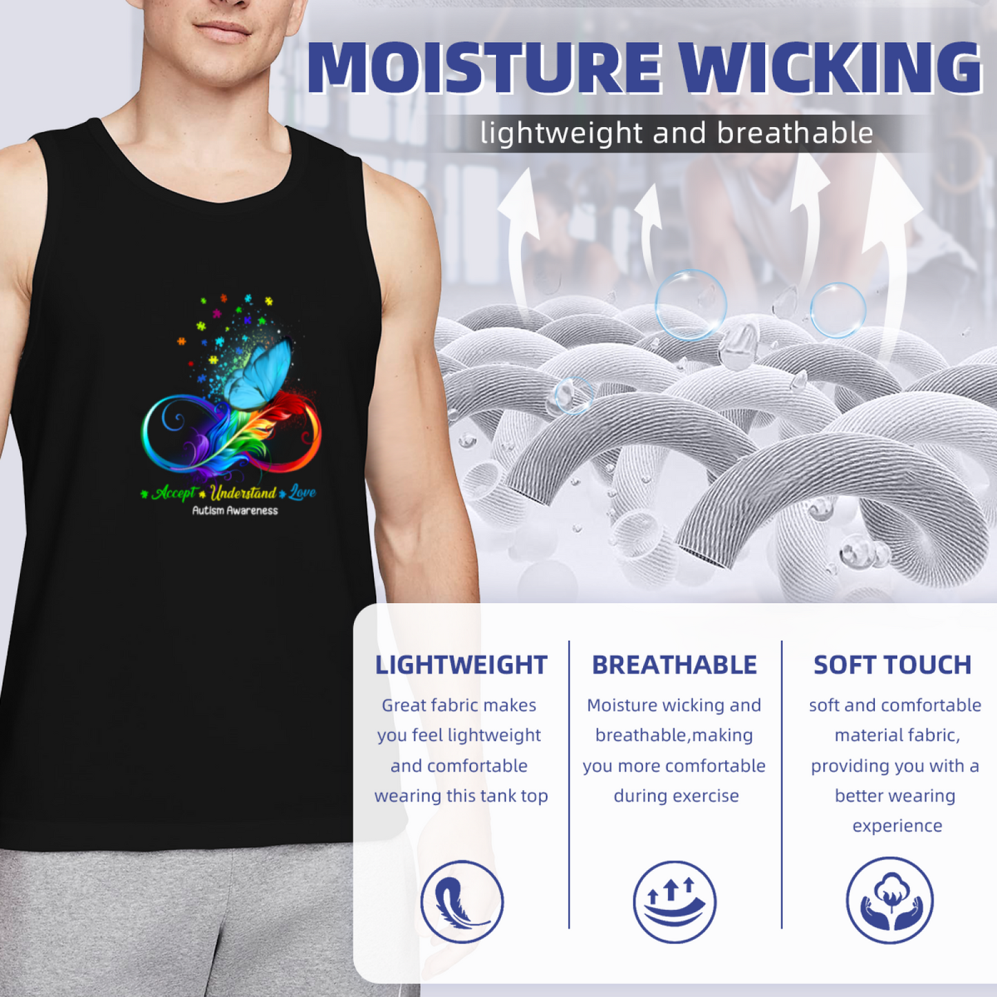Rainbow Butterfly Autism Awareness Accept Love Tank Top