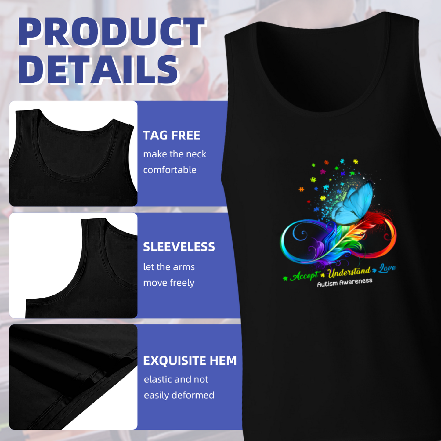 Rainbow Butterfly Autism Awareness Accept Love Tank Top