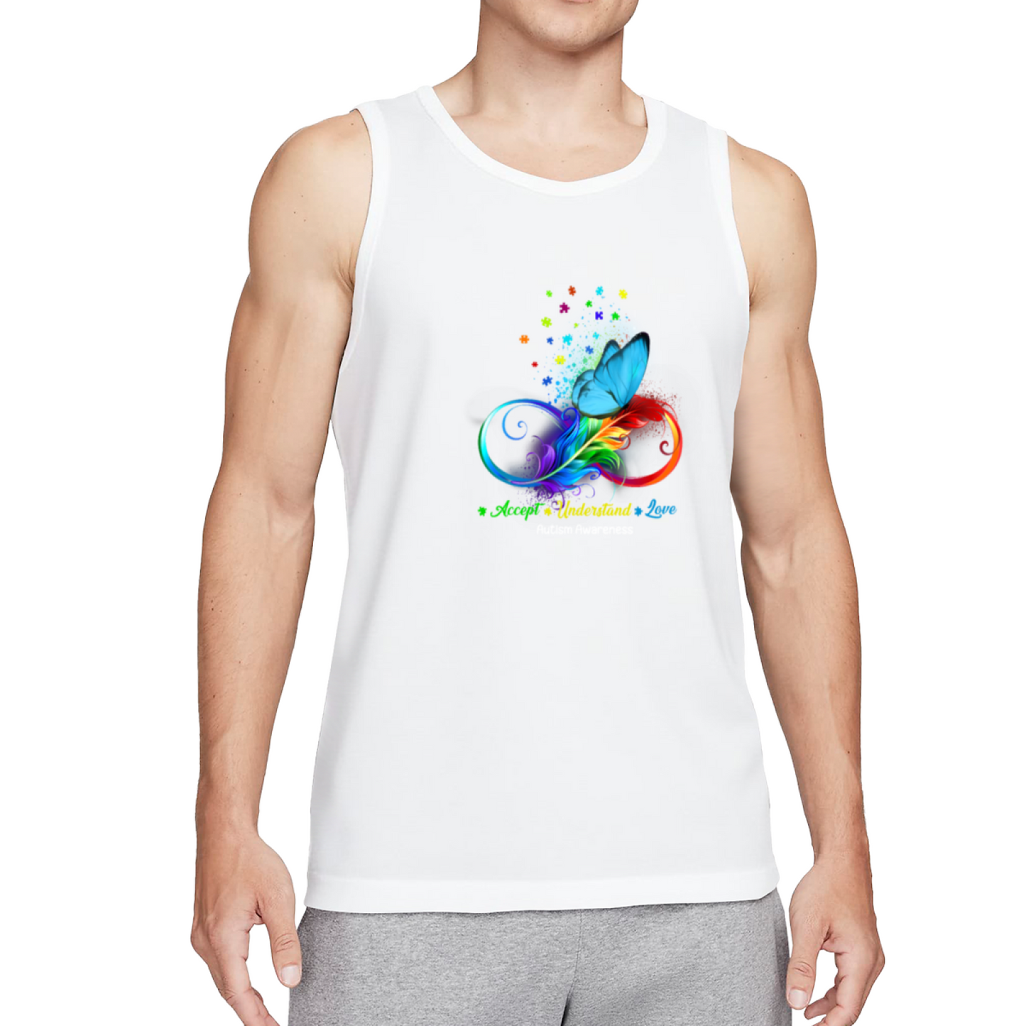 Rainbow Butterfly Autism Awareness Accept Love Tank Top