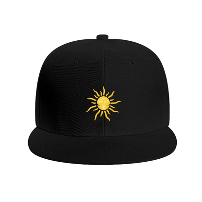 Retro Face Sun God Golden Print Blue Flat Visor Hat