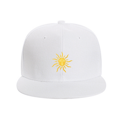 Retro Face Sun God Golden Print Blue Flat Visor Hat