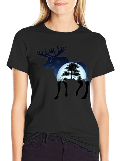 Moose Silhouette Graphic Tee - Nature Lovers T-Shirt