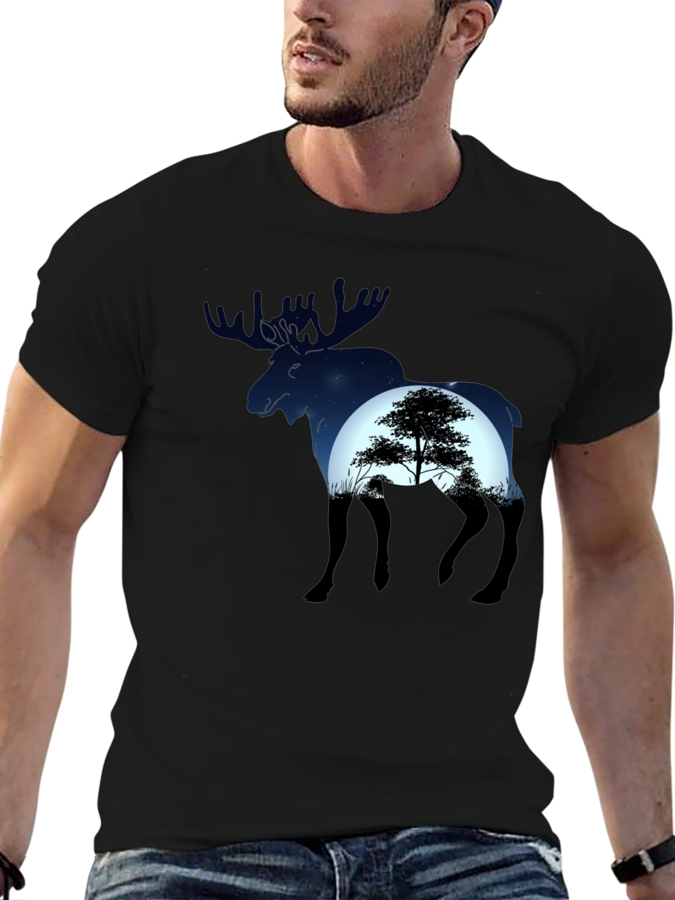 Moose Silhouette Graphic Tee - Nature Lovers T-Shirt