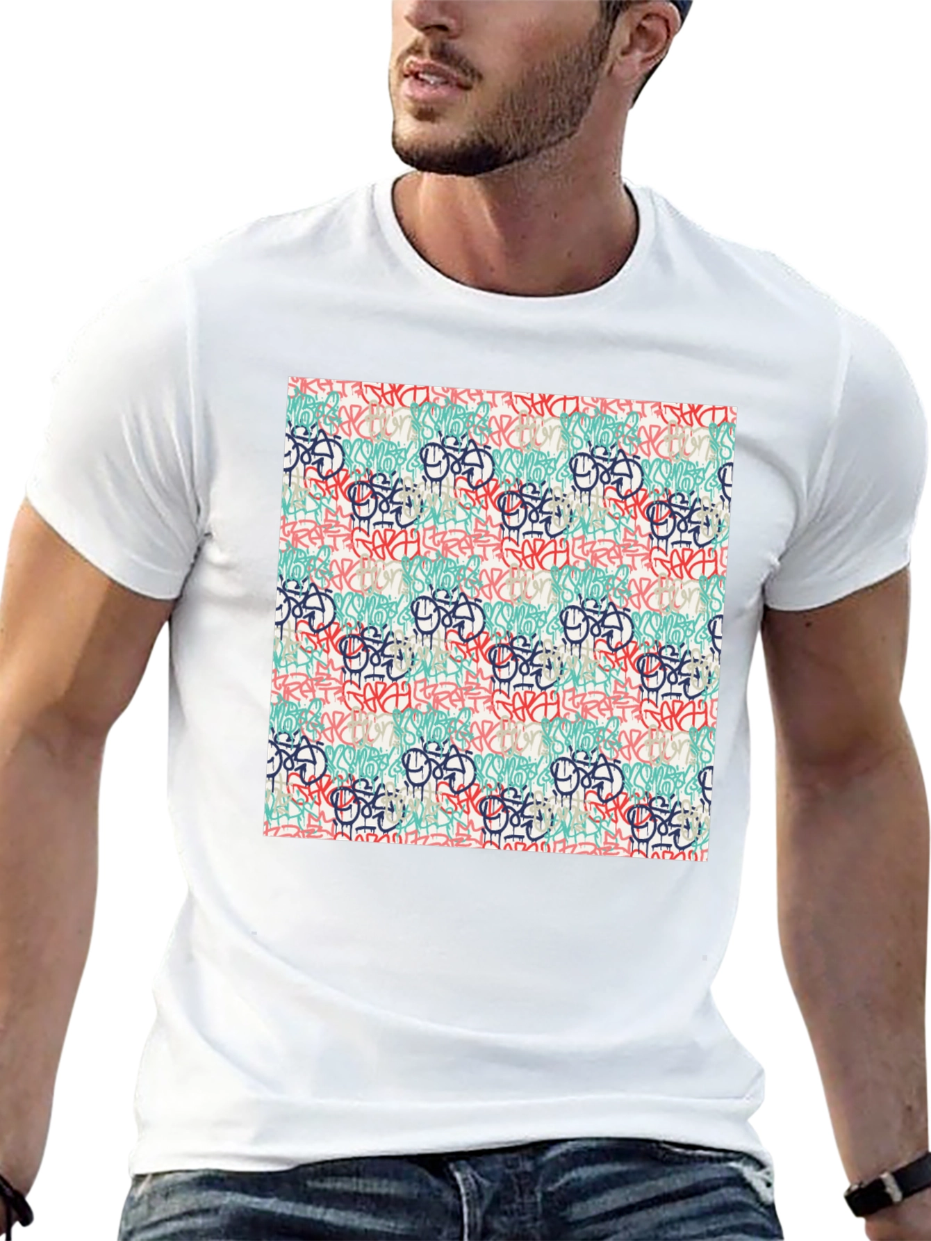 Graffiti Print Tee - Urban Style Crewneck T-Shirt