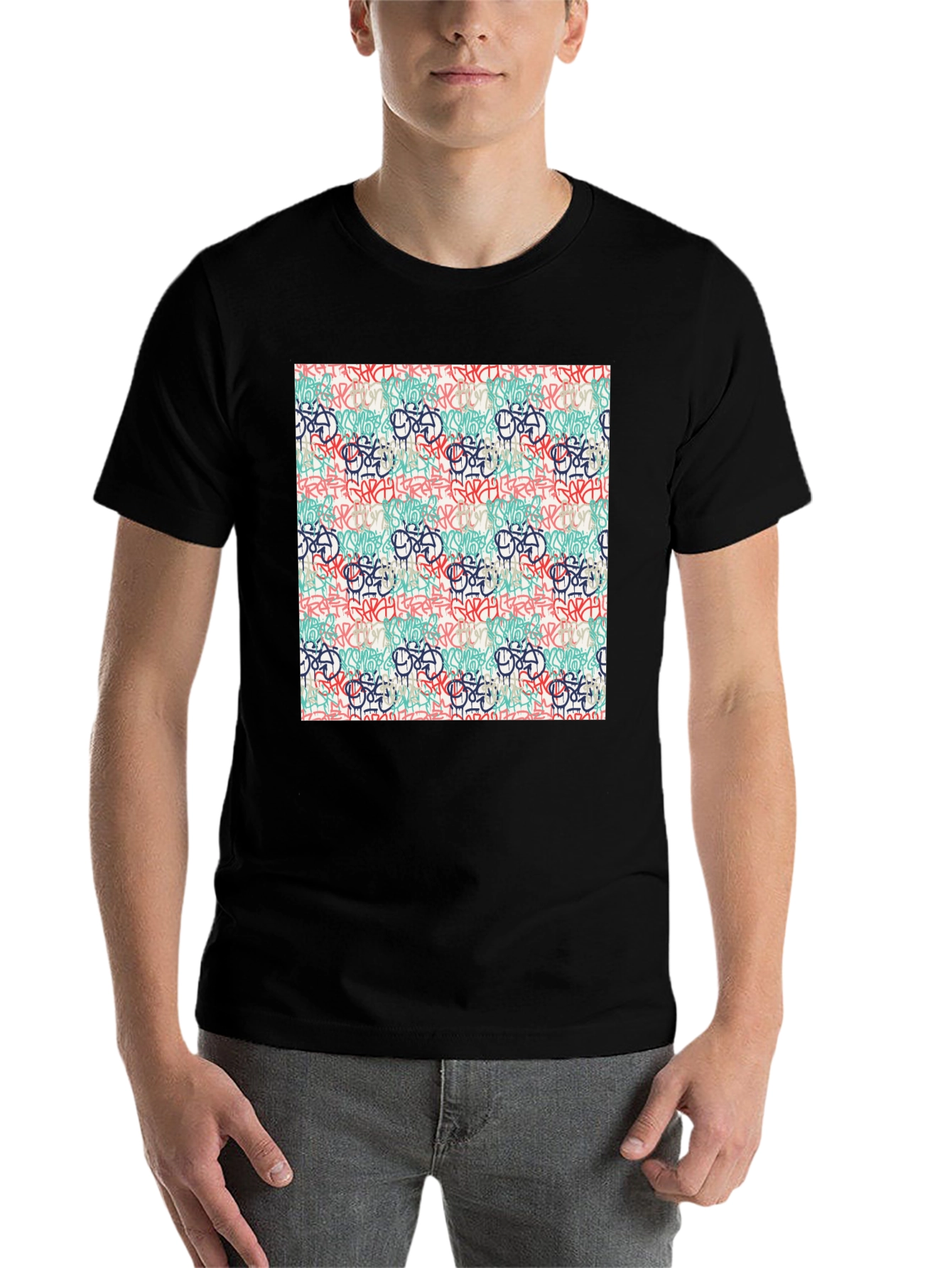Graffiti Print Tee - Urban Style Crewneck T-Shirt