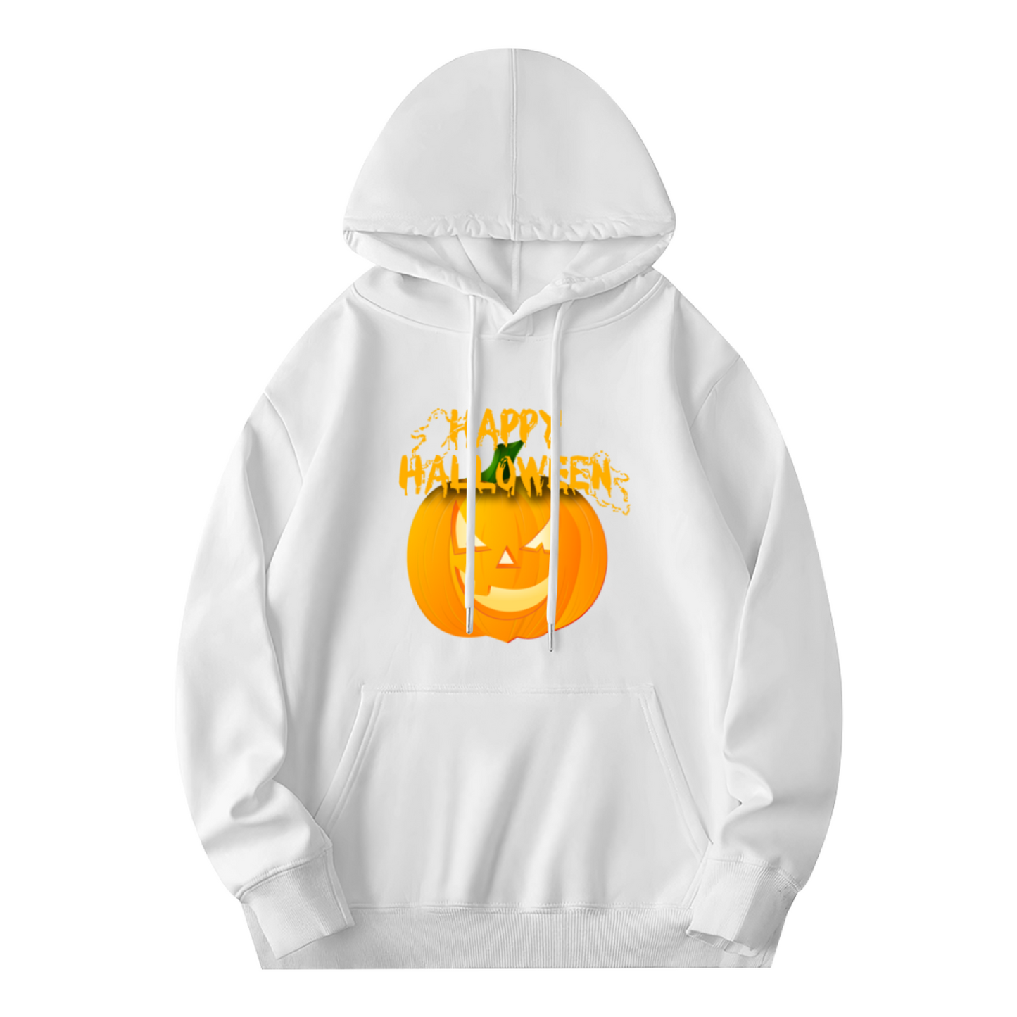 Happy Halloween Pumpkin Soft White Hoodie, Holiday Comfort Outfit