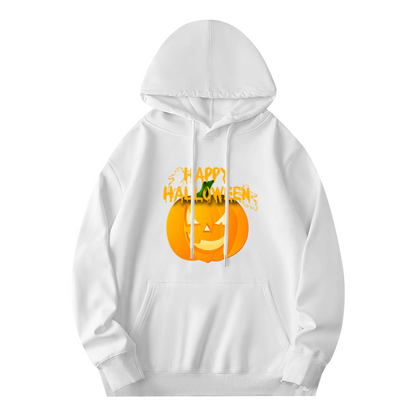 Happy Halloween Pumpkin Soft White Hoodie, Holiday Comfort Outfit