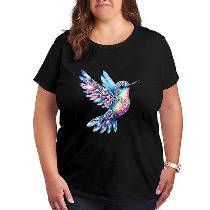 Rainbow Crystal Rhinestone Hummingbird Plus Size Ladies T-Shirt