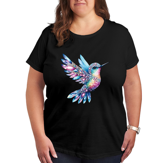Rainbow Crystal Rhinestone Hummingbird Plus Size Ladies T-Shirt