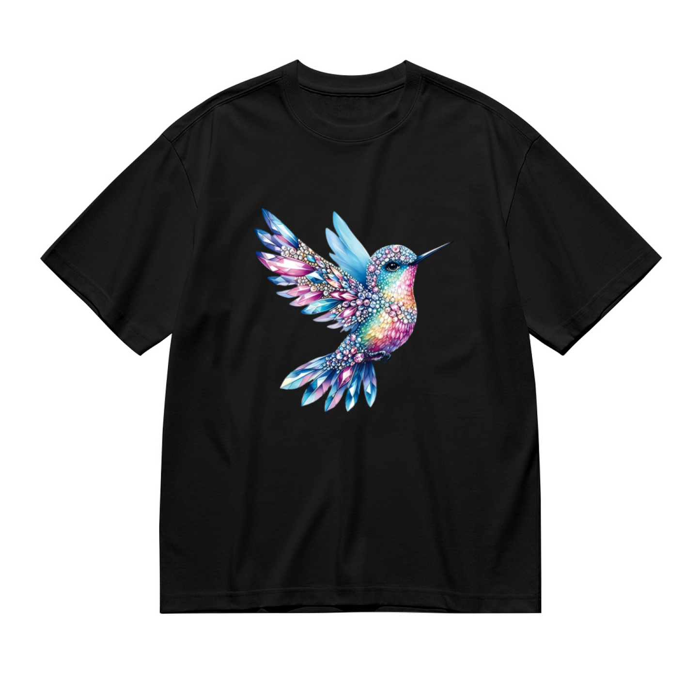 Rainbow Crystal Rhinestone Hummingbird Plus Size Ladies T-Shirt