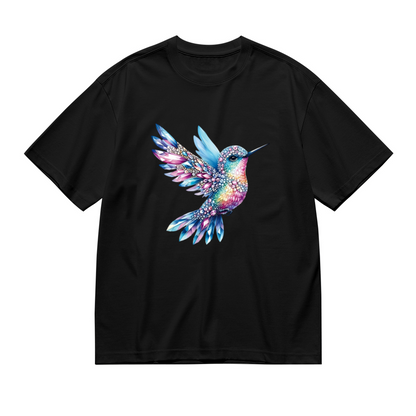 Rainbow Crystal Rhinestone Hummingbird Plus Size Ladies T-Shirt