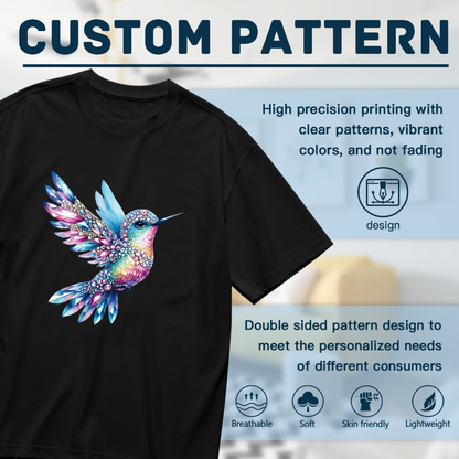 Rainbow Crystal Rhinestone Hummingbird Plus Size Ladies T-Shirt