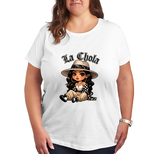 Stylish La Chola Chibi Latina Cartoon Graphic Plus Size Women's Printed T-Shirt