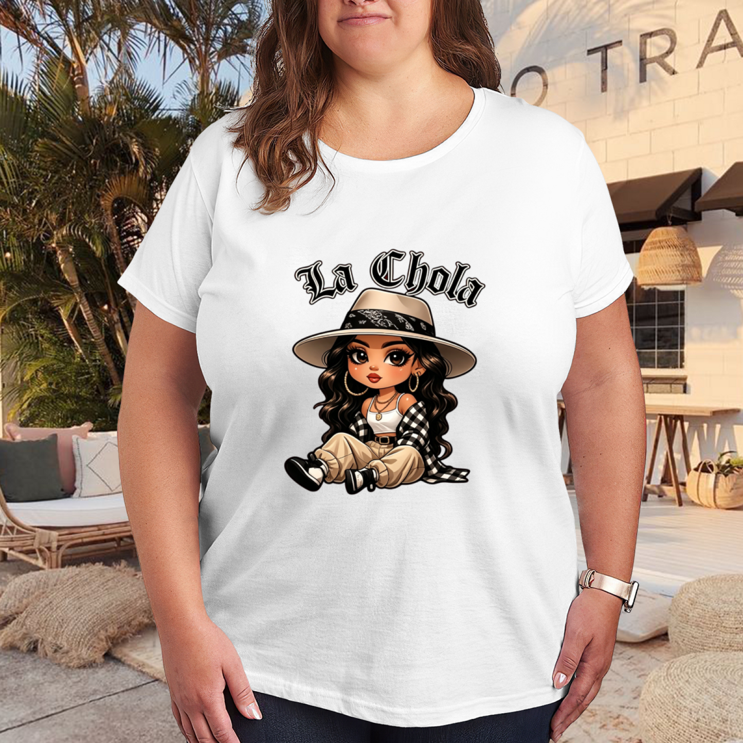 Stylish La Chola Chibi Latina Cartoon Graphic Plus Size Women's Printed T-Shirt