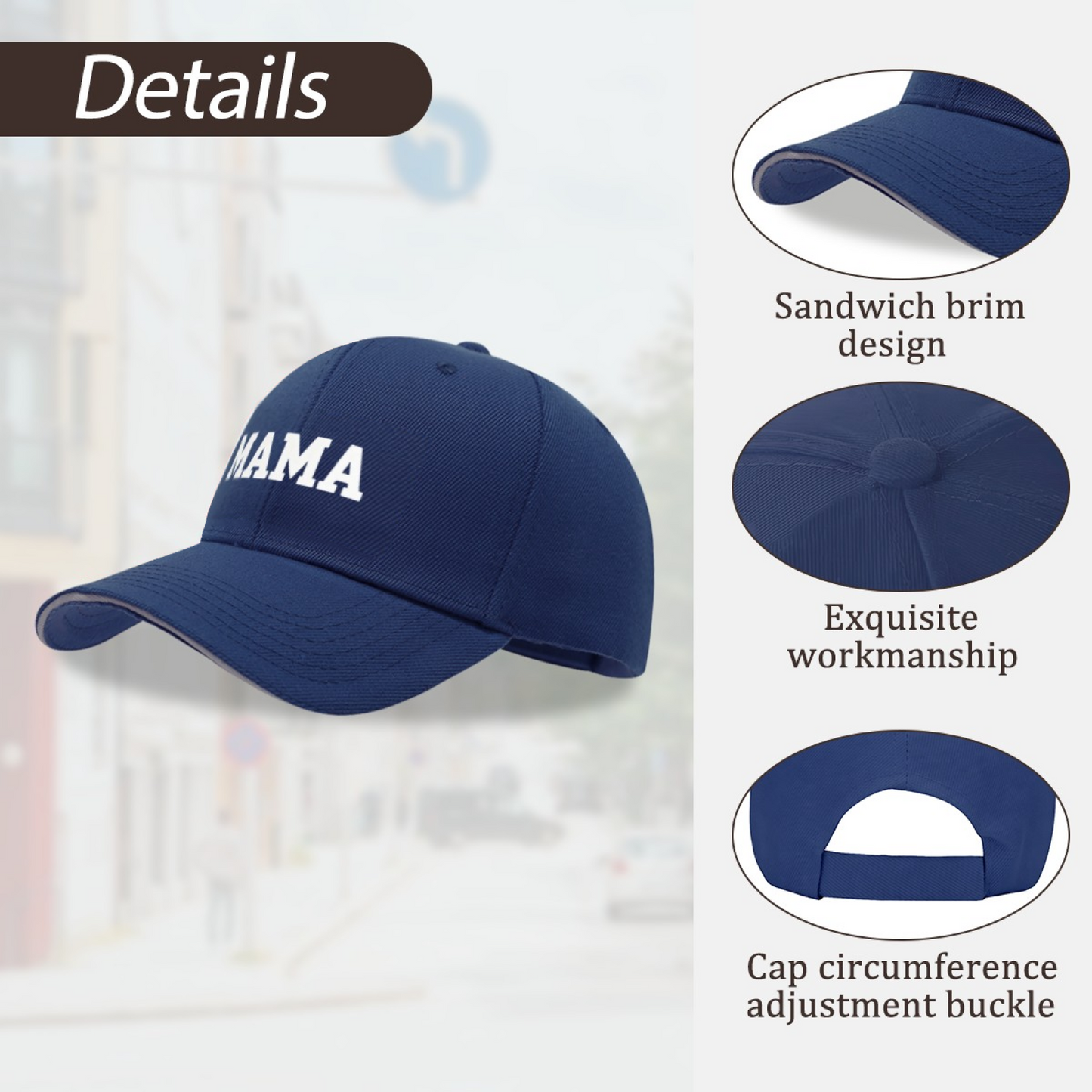 Classic Bold MAMA Letter Navy Sandwich Baseball Cap For Mom Daily Wear