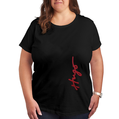 Elegant Red Hugo Signature Minimalist Plus Size Women Printed T-Shirt