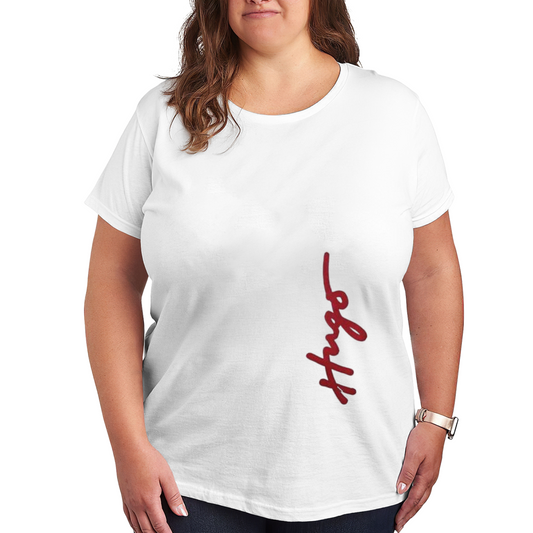 Elegant Red Hugo Signature Minimalist Plus Size Women Printed T-Shirt