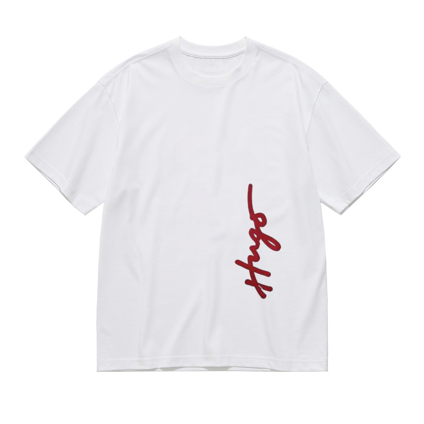 Elegant Red Hugo Signature Minimalist Plus Size Women Printed T-Shirt
