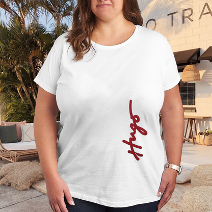 Elegant Red Hugo Signature Minimalist Plus Size Women Printed T-Shirt