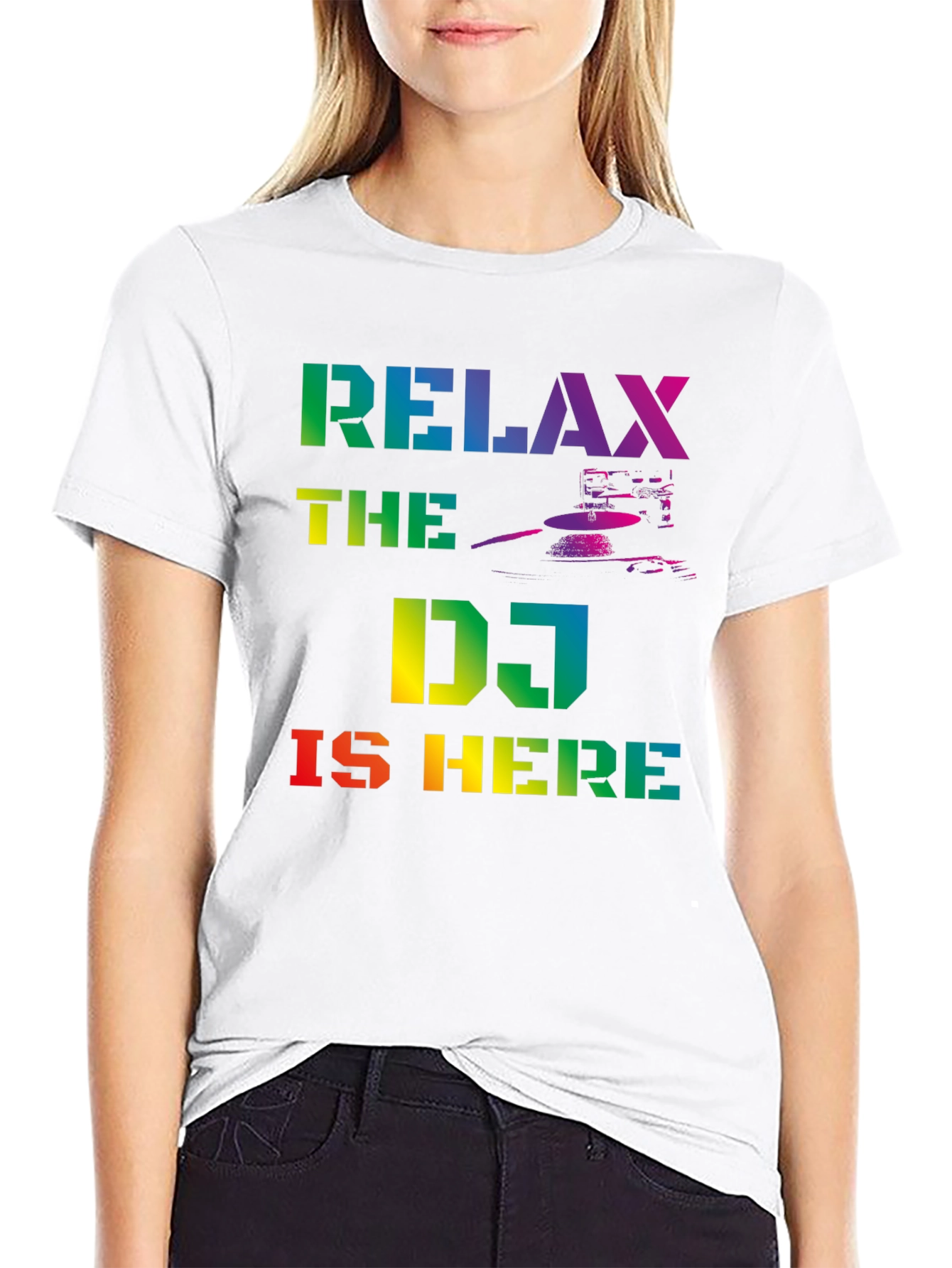 Relax The DJ Is Here Rainbow Graphic T-Shirt