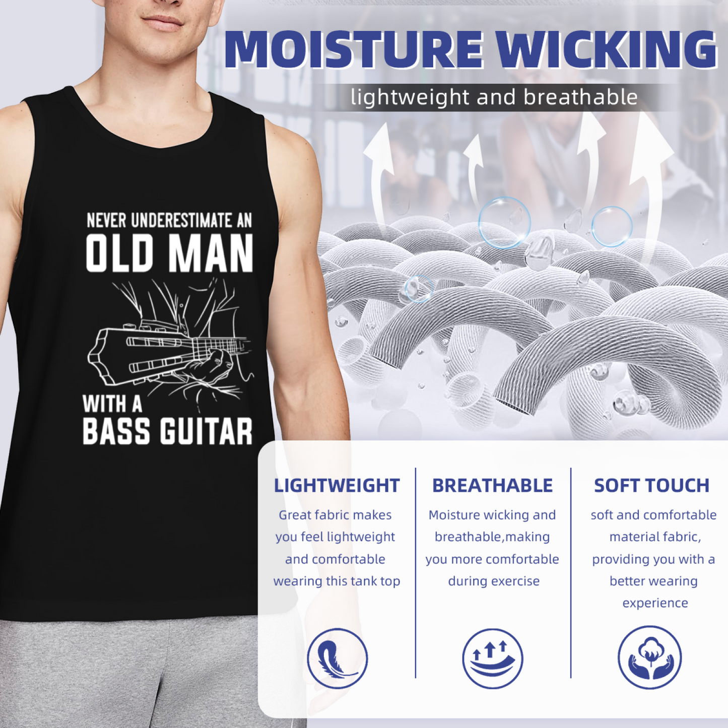 Never Underestimate Old Man Bass Guitar Music Tank