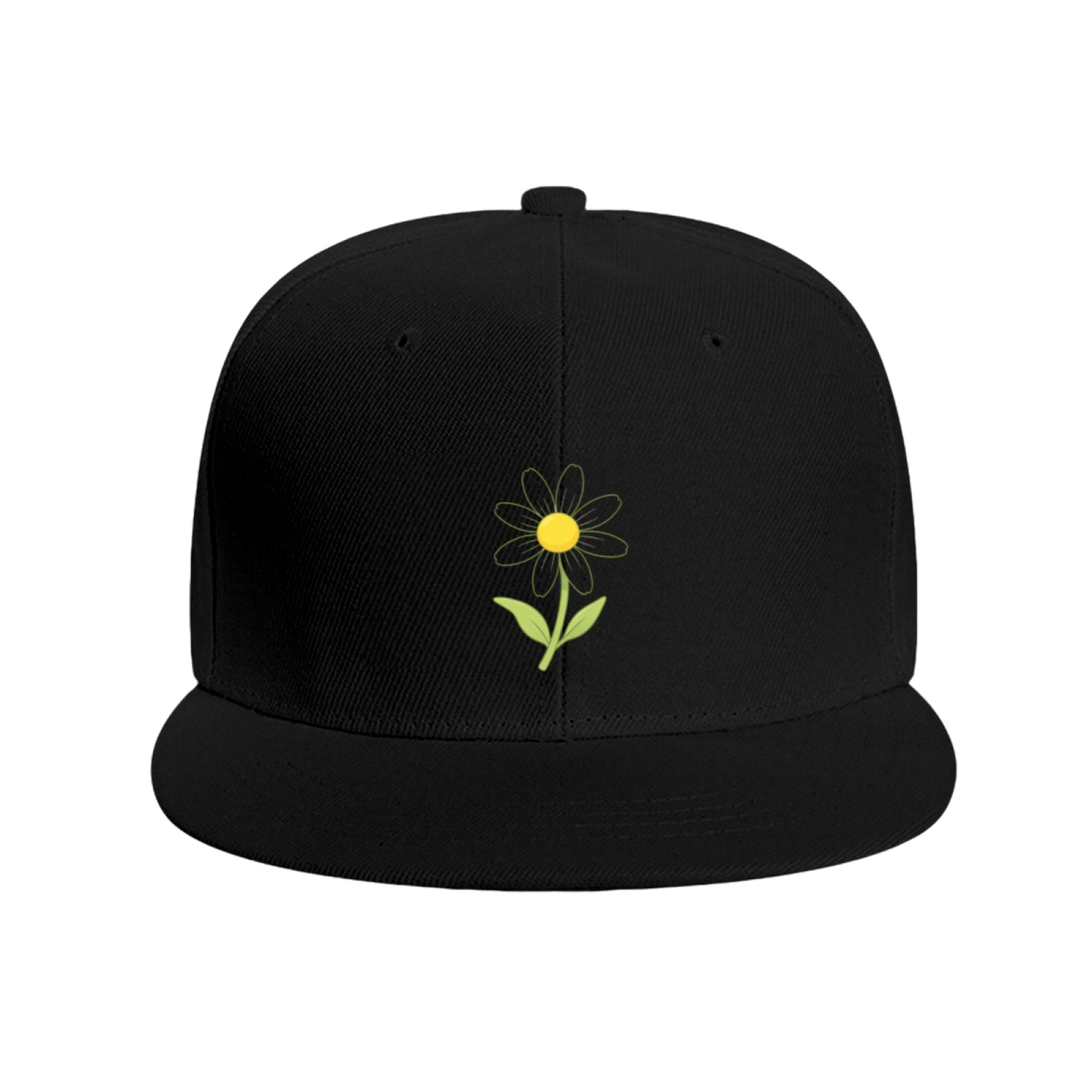 Cute Daisy Floral White Flat Brim Snapback Sun Hat, Soft Girly Daily Outdoor Cap