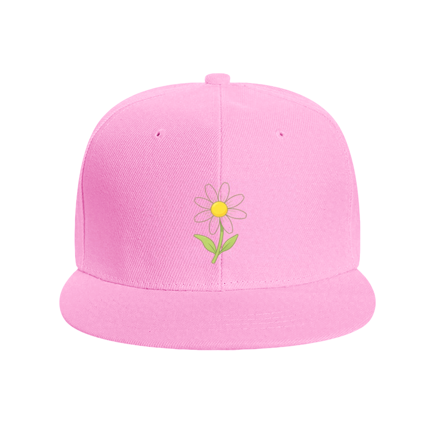 Cute Daisy Floral White Flat Brim Snapback Sun Hat, Soft Girly Daily Outdoor Cap