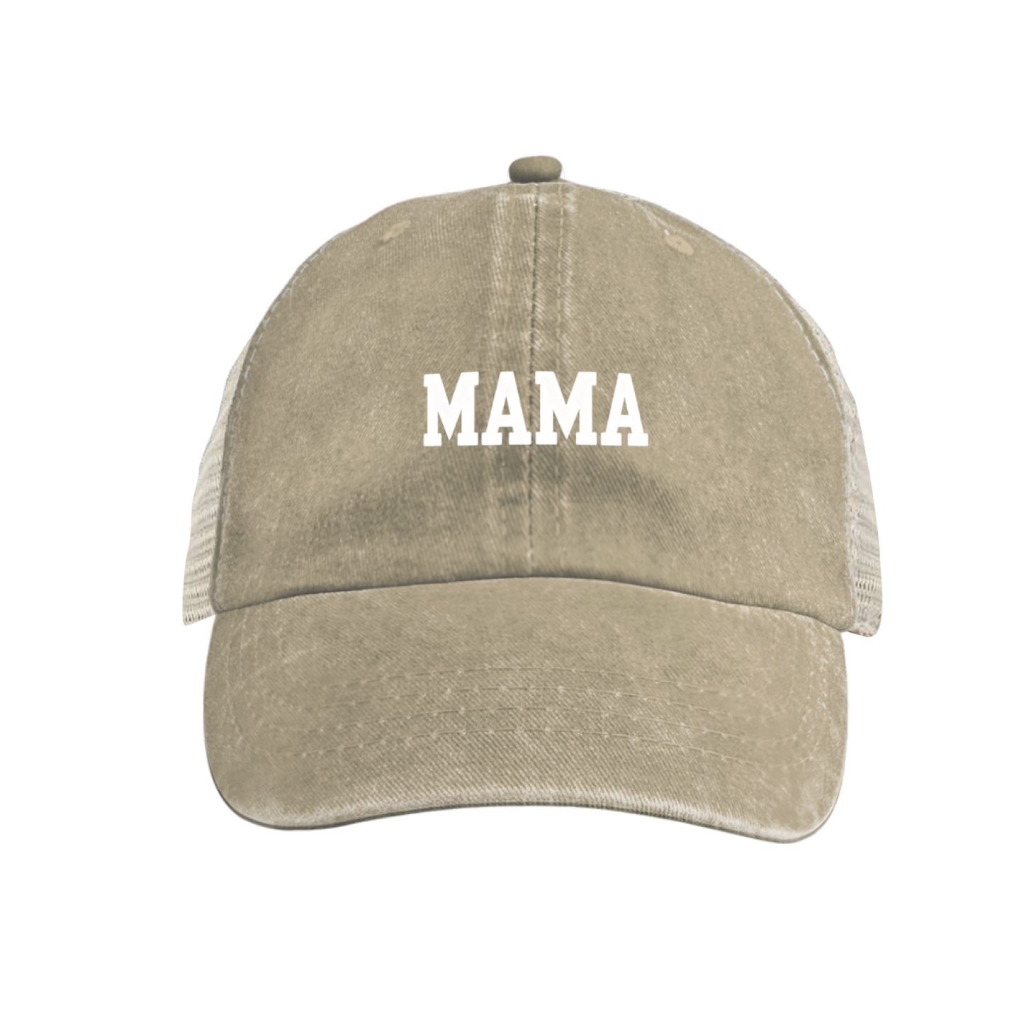 Bold MAMA Letter Yellow Washed Mesh Trucker Hat, Retro Mom Life Distressed Mesh Cap