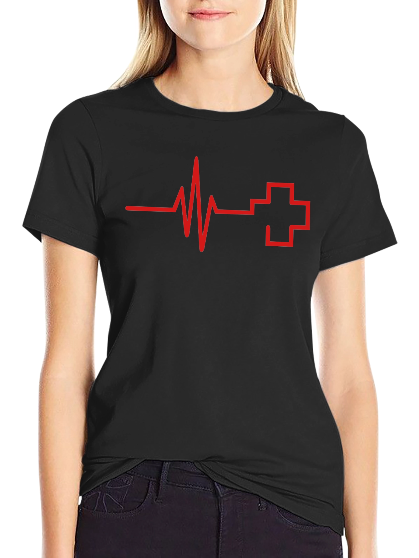 Heartbeat Cross Graphic Tee - Black Cotton