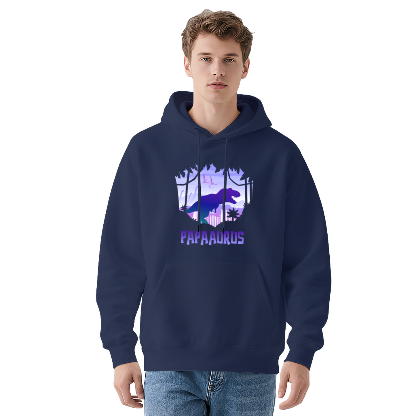 Retro Papa Dinosaur Graphic Men Hoodie, Family Soft Comfort